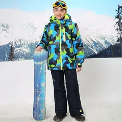 Водостойкий индекс мм 15000 мм теплое пальто лыжный костюм ветрозащитные куртки для мальчиков комплекты детской одежды детская верхняя