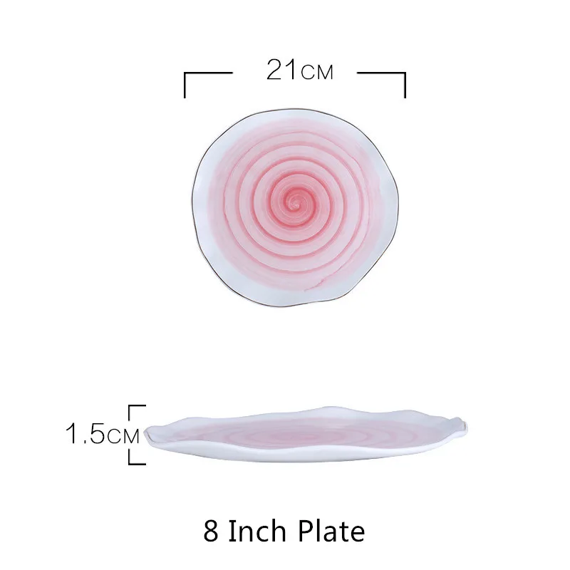 Nordic Color Changing Ceramic Plate Golden Edge Porcelain Dinner Plate Set Salad Bowl Steak Dessert Cake Tray Irregular Dishes - Цвет: 8 Inch Plate Pink