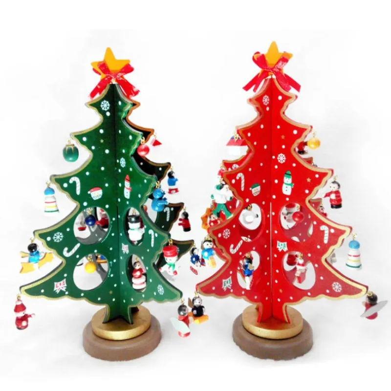  DIY Wooden Christmas Tree Decoration Christmas Gift Ornament Creative Xmas Tree Table Desk Decorati