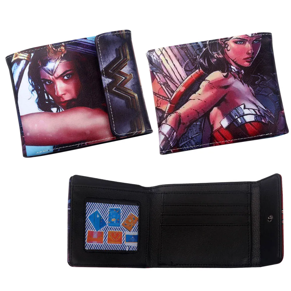 Женский кошелек с отделением для карт DC Comics Wonder Woman, короткий кошелек с супергероем, двукратный кошелек с удостоверением личности, кошелек для монет, клатч - Цвет: w-PU-13