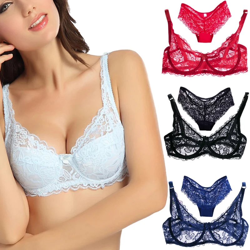 

Sexy Transparent Lingerie Lace Embroidery Thin Bra And Panties Set Underwired Bra Bralette Brief Underwear Set Soutien Gorge