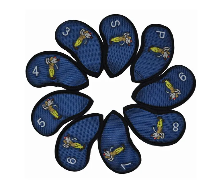 

9Pcs Golf Club Iron Putter Head Cover Set Nylon Protection Case - Blue