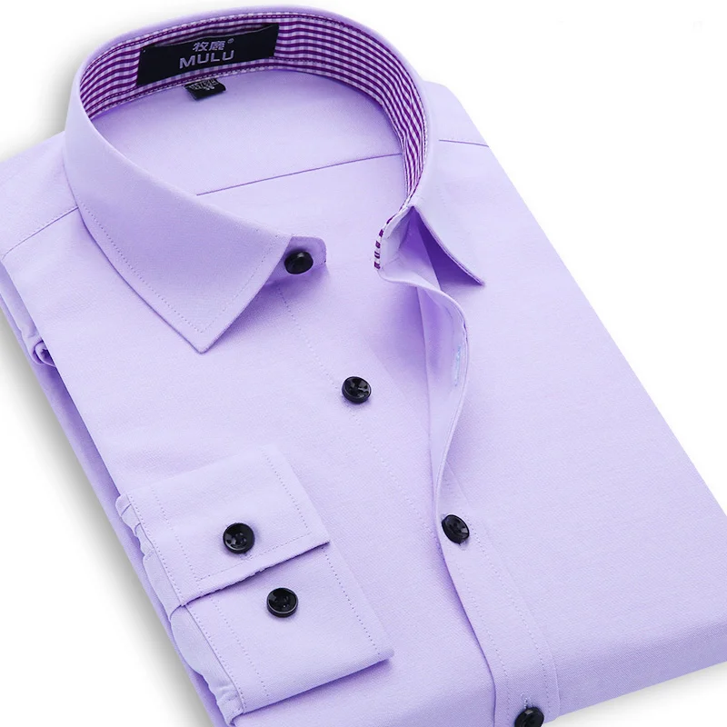 Men's Plaid Collar Formal Business Shirts Easy Care Oxford Fabrics High