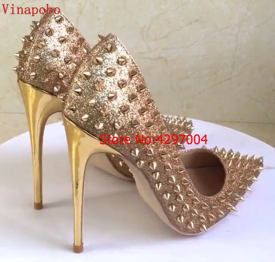 Золото, украшены блестящими пайетками на высоком каблуке, пикантные туфли-лодочки с закрытым носком модная женская обувь Острый носок; туфли на шпильке; обувь весенне-осенние свадебные туфли - Цвет: 8cm