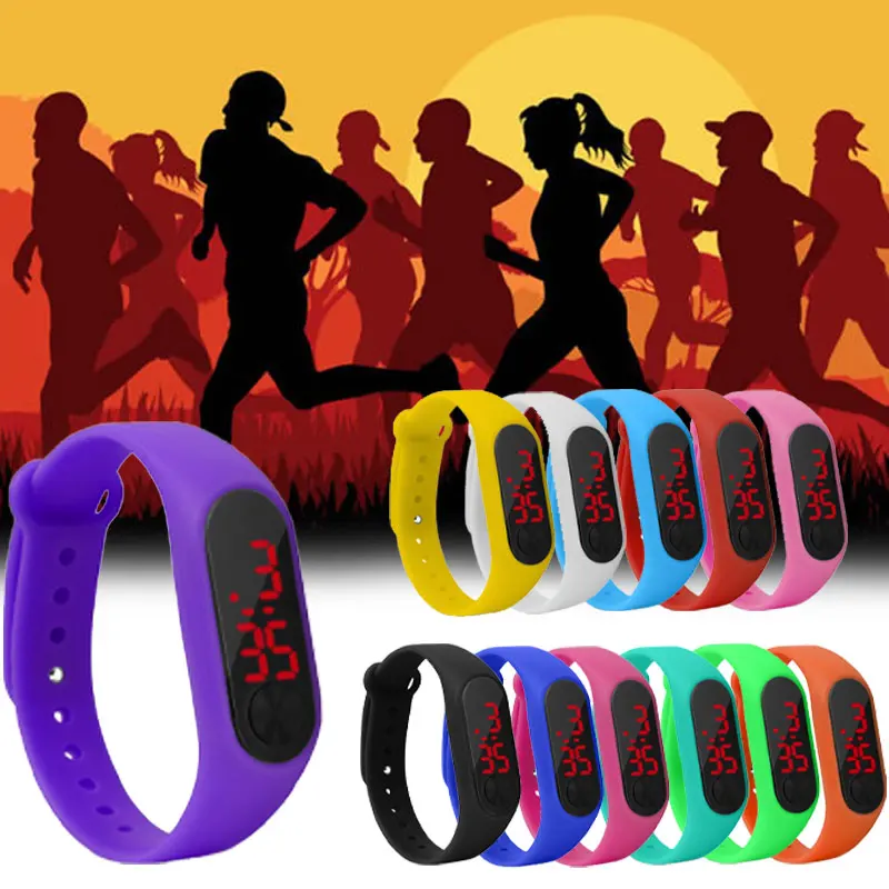 

Fashion Men Women Casual Sports Bracelet Watches White LED Electronic Digital Candy Color Silicone Wrist Watch for Children Kids