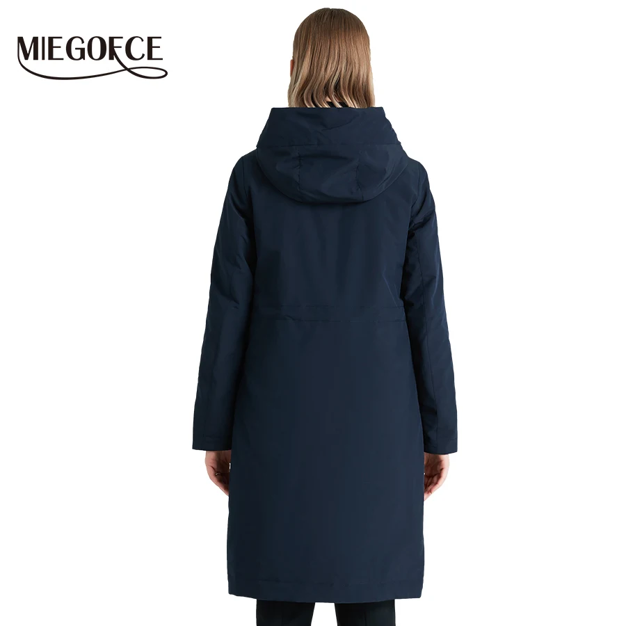 MIEOGOFCE Spring and Autumn Long Women's Windbreaker Warm Women's Cotton Jacket With Stand Collar New Design