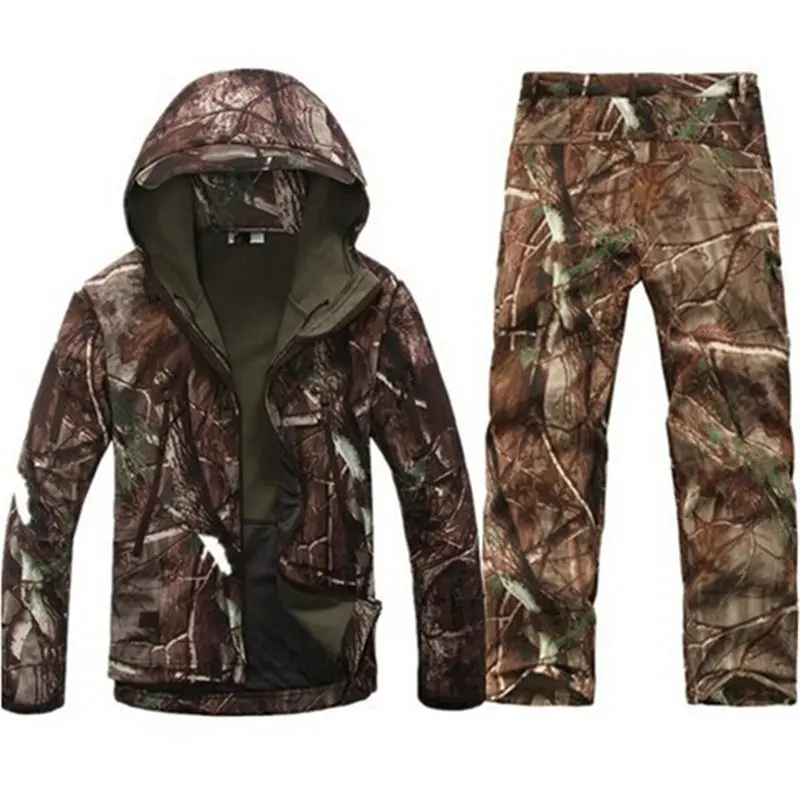 TAD тактическая флисовая куртка, набор, Мужская Флисовая Куртка, армейская Водонепроницаемая камуфляжная одежда, костюм, Акула, кожа, военные куртки, штаны, набор - Цвет: Tree Camo