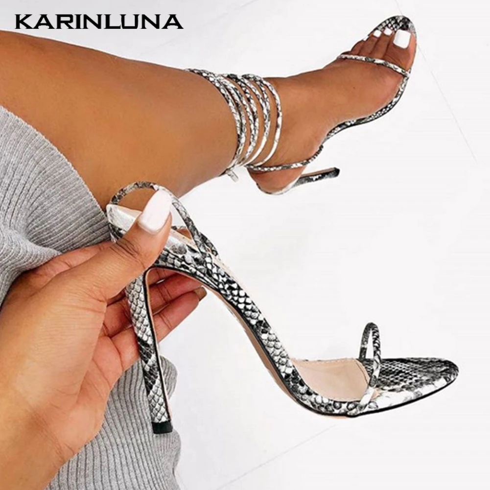 

KARINLUNA Brand Design Big Size 42 Sexy Snake Thin High Heels Women Shoes Sandals Woman Lady Summer Party ankle-wrap Shoes Woman