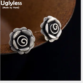 

Uglyless S 925 Sterling Thai Silver Women Vintage Rose Studs Earrings Handmade Fine Jewelry Flower Brincos Bijoux Ethnic Jewelry