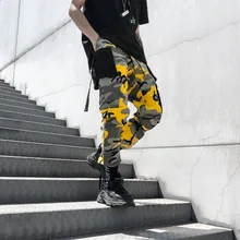 Мужские камуфляжные мульти карманы, набедренный хоп панк Брюки карго ленты шаровары в стиле хип-хоп брюки wo мужские брюки в японском стиле военные армейские джоггеры