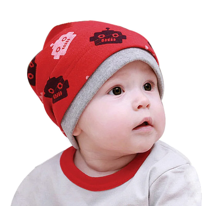 Baby Skull Cap for 3 to 12 Months Boys Girls Kids Cotton Knitted Hat Double layers Children
