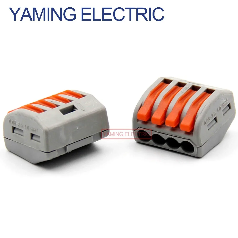 

100Pcs PCT-214 One in Three out Compact Wire Connectors 4 Pin conductor terminal block power distribution lever fit terminales