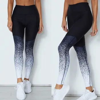 

2019 new fashion Womens High Waist Stretch Pants Gradient Color Ramp Digital Printing
