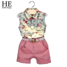HE Hello Enjoy Female Children s Clothing Girl Summer Set infantil Girls Kids Blouse Shorts 2PCS