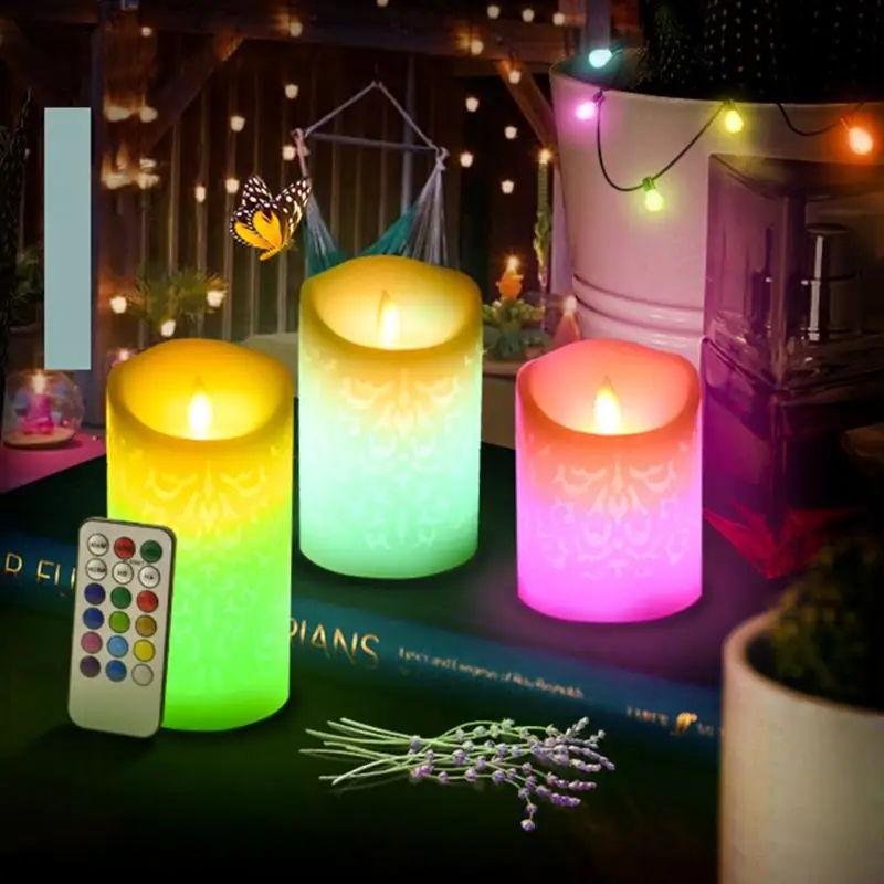 

Novelty Candle Light Dancing flame LED Candle with RGB Remote Control,Wax Pillar Candle for Wedding Xmas Decor/room night light