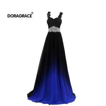 

Doragrace robe de soiree A-Line Lace-Up Spaghetti Straps Beaded Gradient Chiffon Long Evening Dresses Prom Gowns