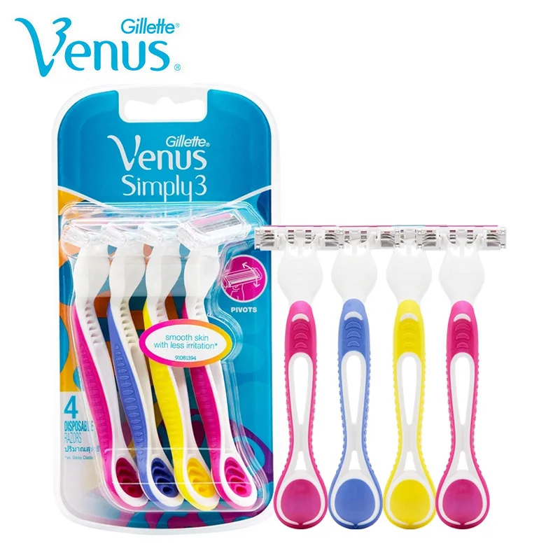 Gillette Venus Simply Women Razor Smooth Skin with Less Irritation Lady Body Bikini Hair Shaving Blades for Female 4 Pcs/Pack