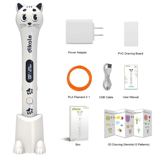 Special Price Dikale 3D Drawing Pen USB Charge Cat Design OLED Screen 3D Printing Pen Printer Pencil Free Filament Safety Magic Exquisite Gift