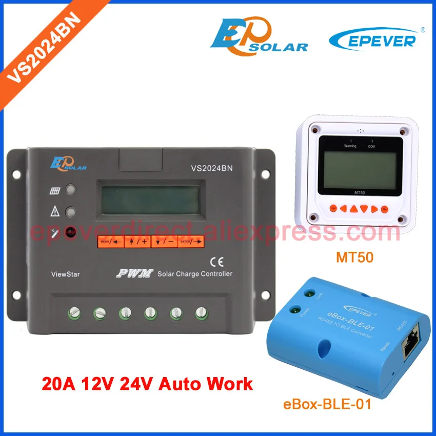 

lcd display controller 12V 24V solar panel system work VS2024BN MT50 for user setting and BLE BOX for wireless control 20A
