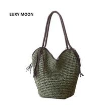 Voyage à tricoter Grand Sacs De Plage Femmes Fourre-Tout Gland Designer D’été De Paille Sac À Main Qualité Sac De Plage Grand Boho Shopping Sac L1080