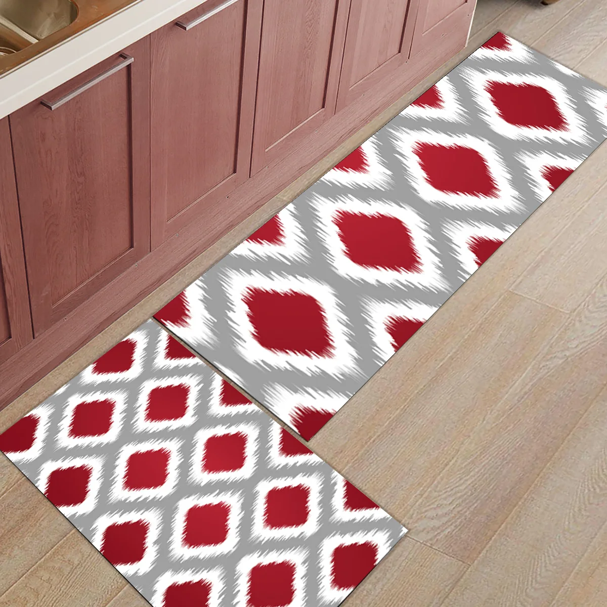 2 шт. кухонные подстилки И КОВРИКИ НАБОР современные абстрактные геометрические искусство Дизайн узор домашний декор Нескользящая область бегун входной коврик