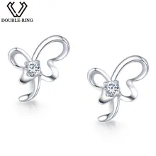DOUBLE-R Real Diamond Earrings 0.04ct Women Butterfly 925 Sterling Silver Stud Earrings Valentine’S Day Gift Diamond Jewelry