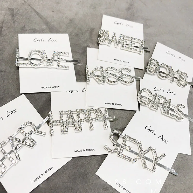 

2019 hot fashion letter word rhinestone crystal hairpin hairgrip hairclips hair clip grip barrette ornament hair accessories D30