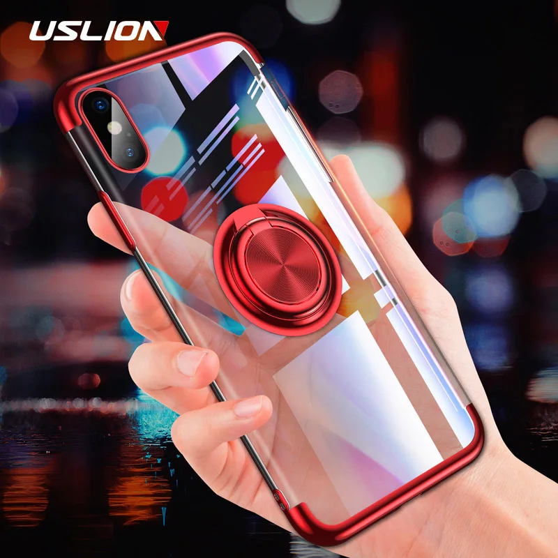 

USLION Phone Case For iPhone 8 7 Plus Magnetic Ring Holder Stand Clear Silicon Cases For iPhone X 8 7 6 6s Plus Soft TPU Cover