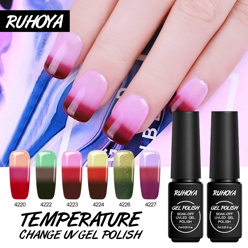 

Ruhoya Temperature 3 Colors Changing Nail Gel Varnish Soak Off Semi Permanent Thermal Gel Paint Manicure Design UV Lacquers