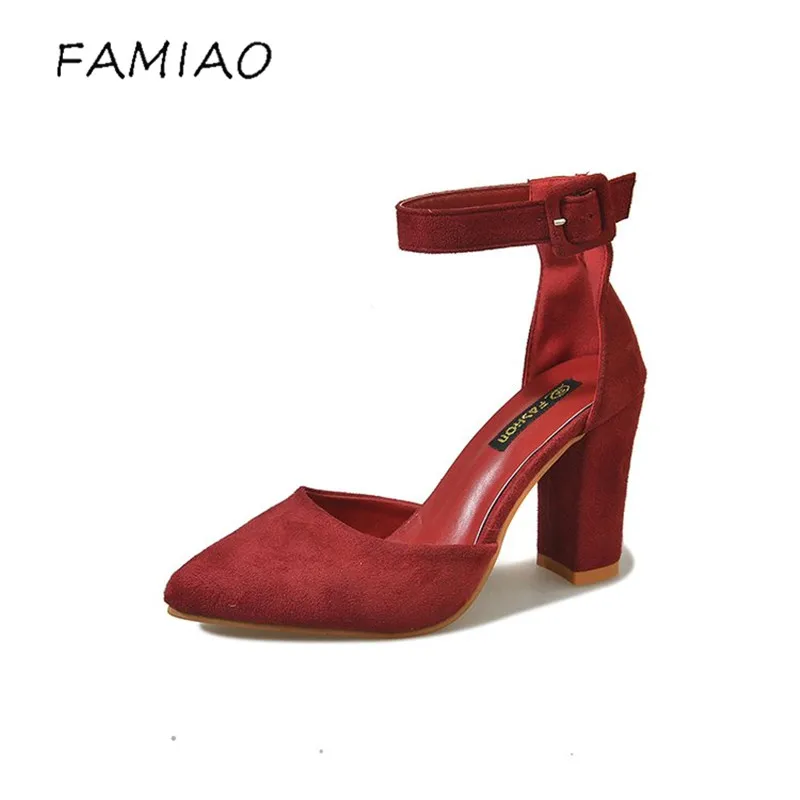 FAMIAO 2018 Closed Toe Women Thick Heels Sandals Brand Designer Fashion