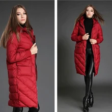 Женское зимнее пуховое пальто средней длины, длинное теплое пуховое пальто с капюшоном, стильное зимнее пальто-кокон