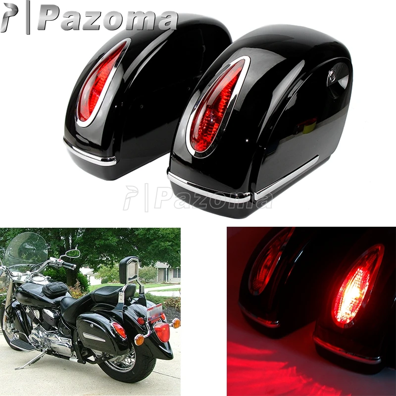 

2pcs Motorcycle Hard Saddlebag Side Boxes Case Luggage Tank w/ Retro Oval Shaped Tail Light For Harley Roadster Road King Custom