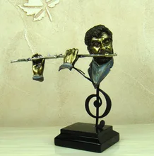 Abstract Flute Player Sculpture Handmade Resin Piper Musician Bust Statue Gift and Craft Ornamernt for Home and Studio Decor