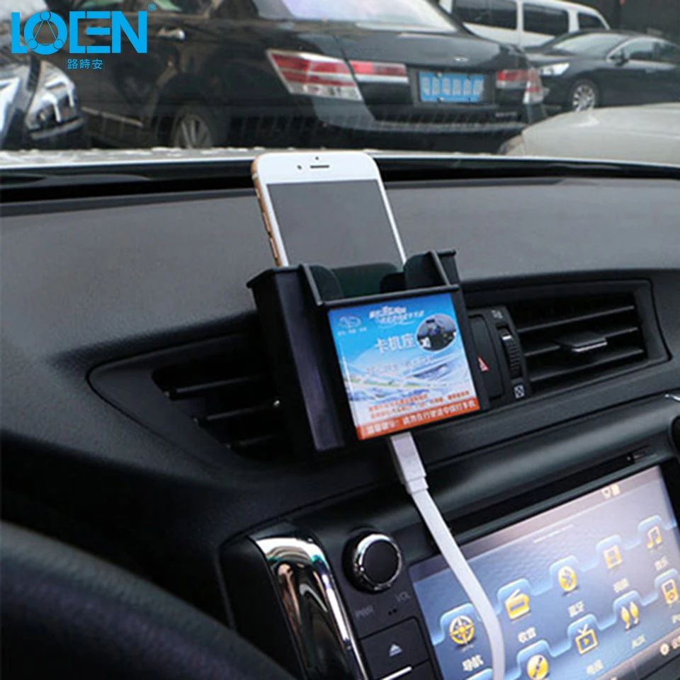 

LOEN storage Auto Fastener car air outlet Clip phone box holder bag with USB wire hole clip Portable Charge Universal black hook