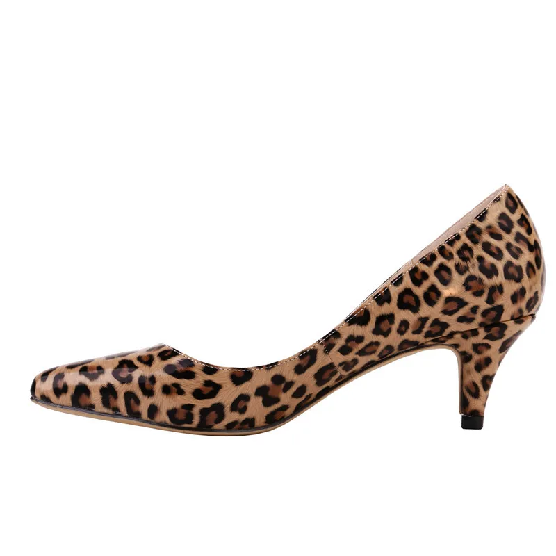 

LOSLANDIFEN Women Patent Leather Leopard Pumps 5CM Med Heels Pointed Toe Slip-on Shoes Sexy Office Lady Pumps
