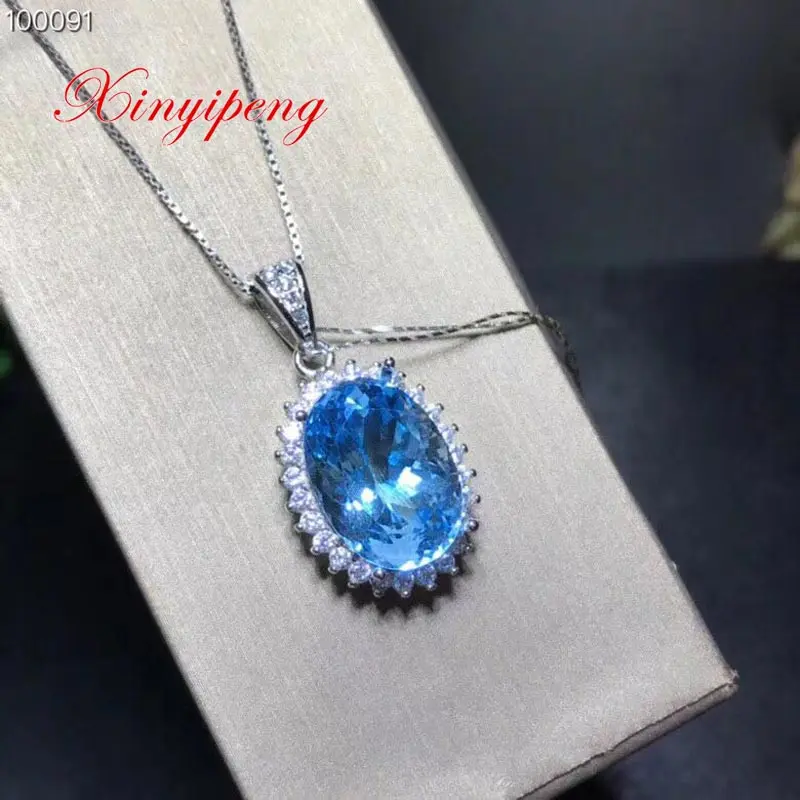 

Xin yi peng 925 silver inlaid natural topaz necklace, necklace woman, elegant fashion, holiday anniversary gift