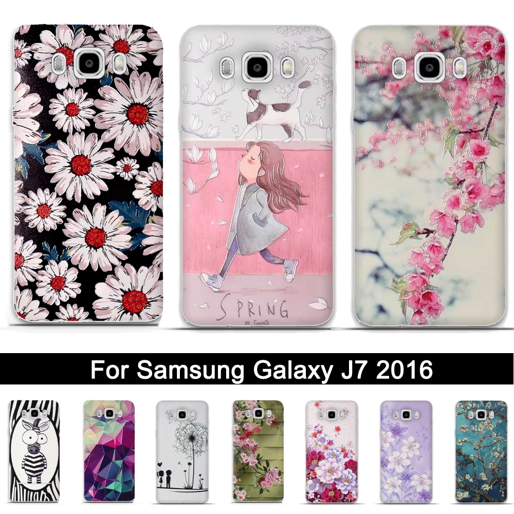 

Soft TPU Case For Samsung Galaxy J7 2016 J710F Phone Back Cover Silicone Cases for Samsung J 7 2016 J710 3D Relief Print Pattern