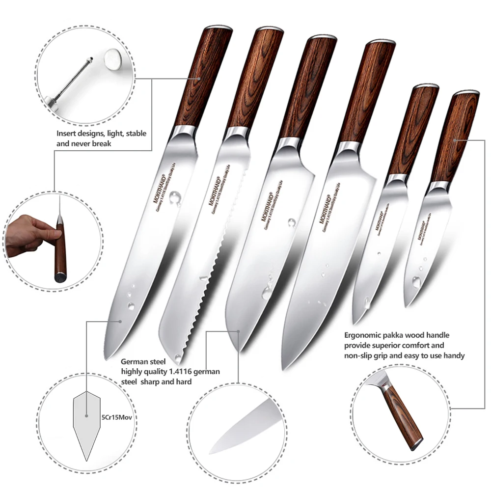 5pcs Kitchen knife Japanese Chef Knives Professional Germany 1.4116 Steel Sharp Vegetable Santoku Bread Knife for Cooking