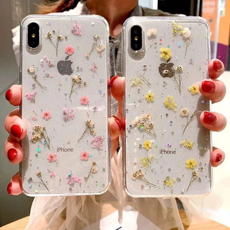 

Dried Real Flower Handmade Clear Pressed Phone Case For IPhone 6 6S 7 8 Plus X XS Max XR Case Soft TPU Back Cover