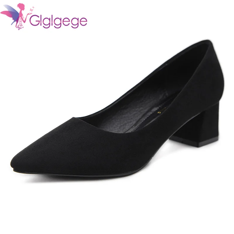 Günstige Glglgege 5 Farben Spitzen Top Strappy Pumpen Med Hohe Starke Heels Flock Schuhe 2108 Neue Frau Schuhe Weibliche Büro karriere Schuhe