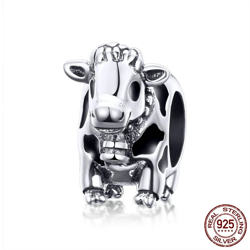 

FURUYA 925 Sterling Silver Charms Fit original Pandora Bracelets Necklaces Cute Cattle Cow Charms Beads Jewelry
