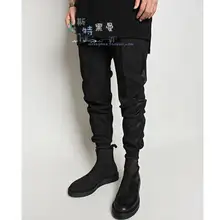 27-44 самоудерживающий трехмерный крой мужчины с низкой посадкой нерегулярные шаровары с лоскутками тонкий парикмахер ноги брюки