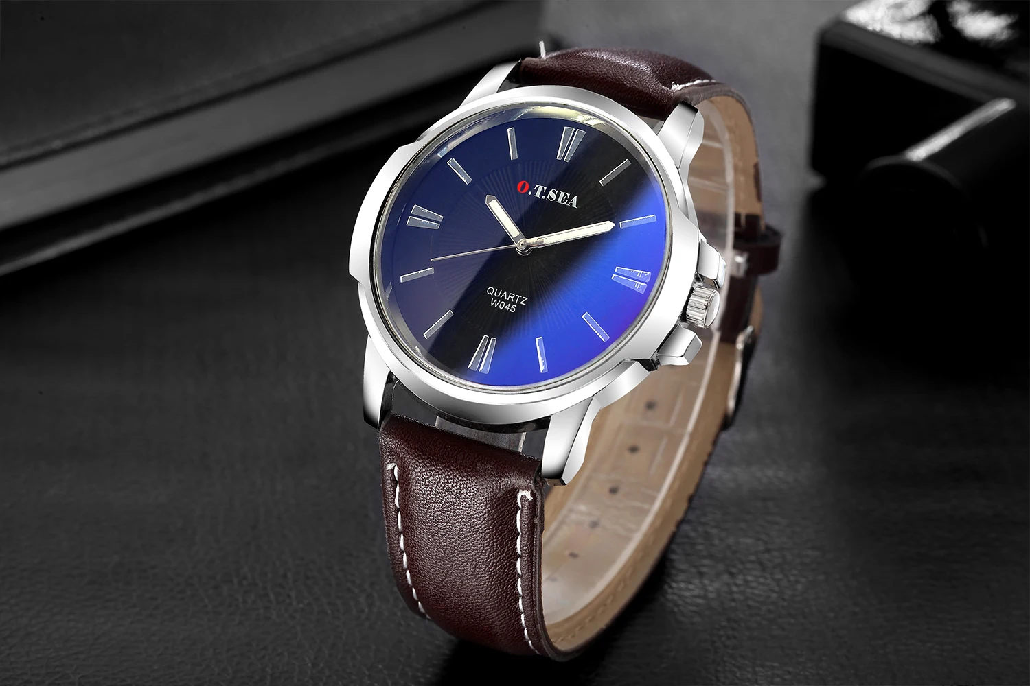 Лидер продаж O. T. SEA брендовые Ретро дизайнерские часы из искусственной кожи Blue Ray стекло Мужские Военные Спортивные кварцевые наручные часы W045