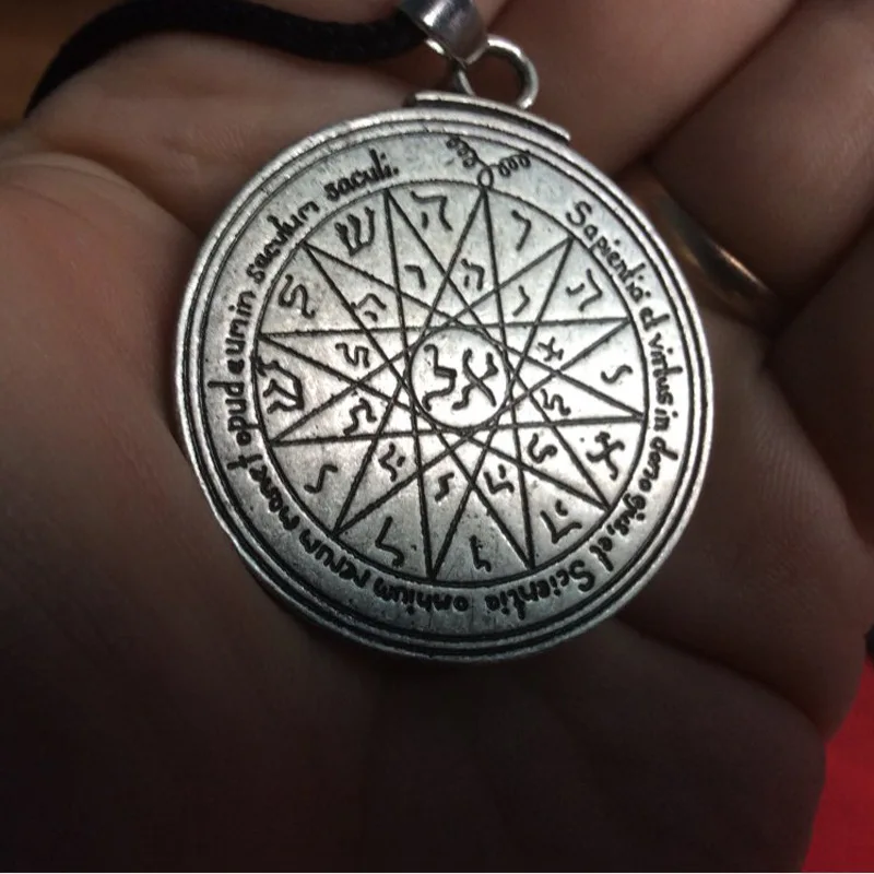 Amule Pagan Wicca Pendants Powerful Sun Talisman Key of Solomon Seal Religeous Pendant Seventh Pentacle of Saturn Necklace (3)
