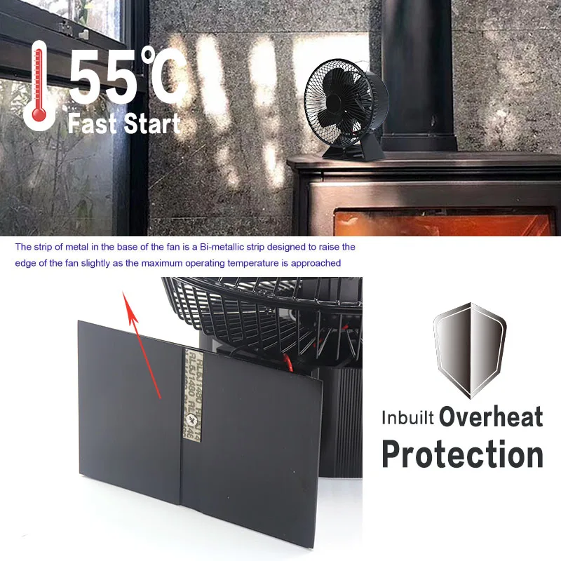 VODA Heat Powered Stove Fan with Protective Cover