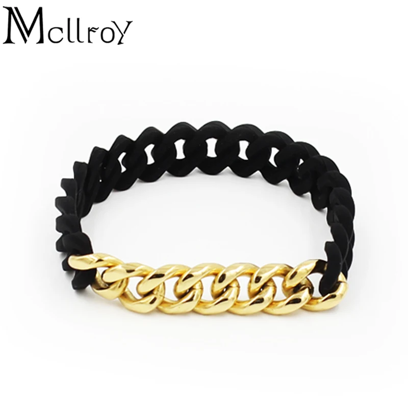 

Mcllroy 18cm New Bracelet Men Black and titanium steel Fried dough twist energy environmental protection silicone bracelet