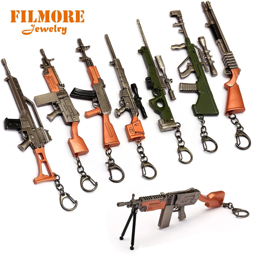 

Filmore Game Playerunknown's Battlegrounds Keychain 7 Style PUBG Submachine Gun Weapon Keyring Funny Kids Toy Gun Accessories