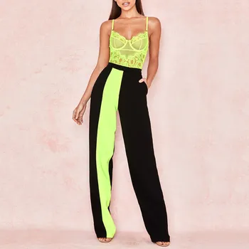 

Black Elegant Straight Pants Women Streetwear Casual High Waist Pants Patchwork Summer Office Trousers Reflective Pants