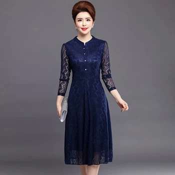 

Women Plus Size Long Sleeve Slim Long Lace Dress Spring Autumn Female Stand Collar Long Sleeve Party Dresses Ladies Vestido F436