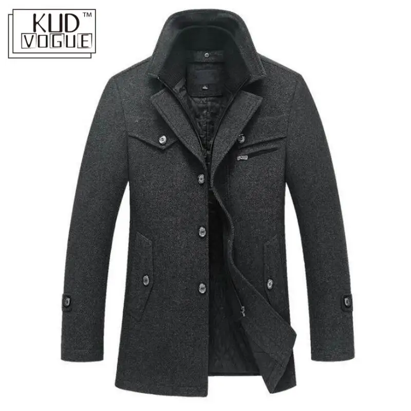Зимнее шерстяное пальто, приталенная Мужская куртка, повседневное теплое пальто размера плюс, модная верхняя одежда, мужская куртка, корейское мужское шерстяное пальто